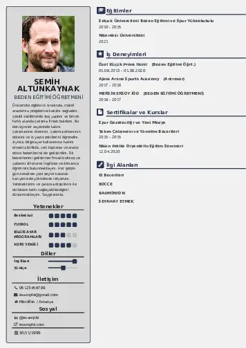 Beden Eğitimi Öğretmeni CV Örnekleri cv indir